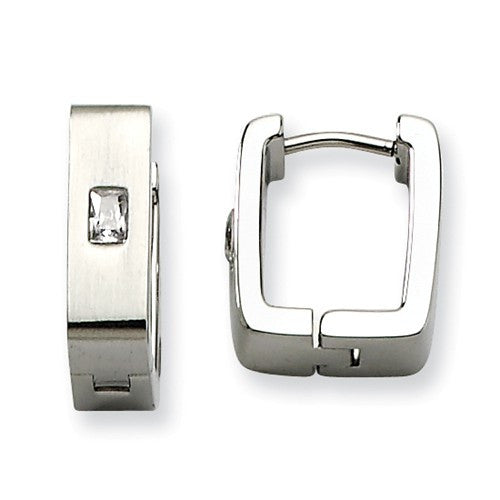Stainless Steel Brushed Square-Shape Huggies with Cubic Zirconia